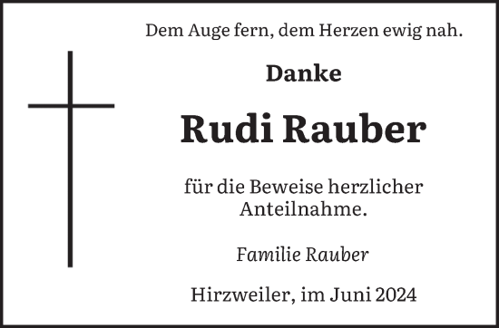 Todesanzeige von Rudi Rauber von saarbruecker_zeitung