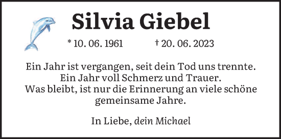 Todesanzeige von Silvia Giebel von saarbruecker_zeitung