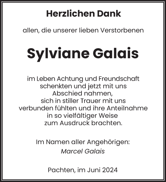 Todesanzeige von Sylviane Galais von saarbruecker_zeitung