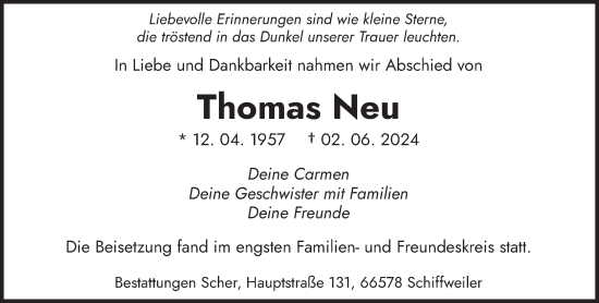 Todesanzeige von Thomas Neu von saarbruecker_zeitung