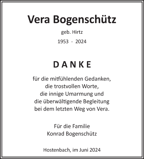 Todesanzeige von Vera Bogenschütz von saarbruecker_zeitung