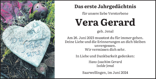 Todesanzeige von Vera Gerard von saarbruecker_zeitung