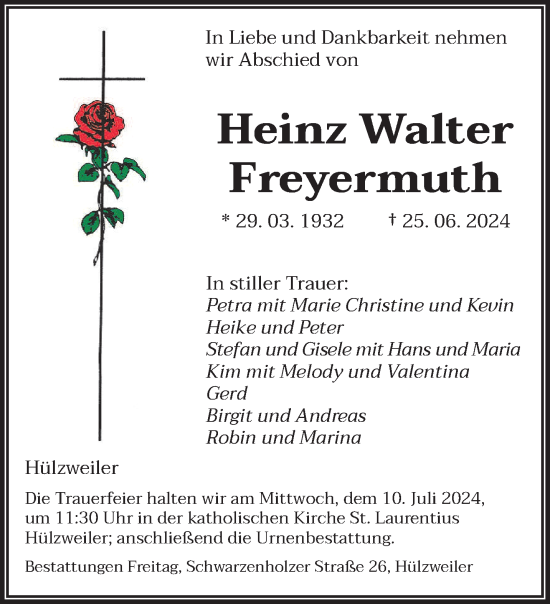 Todesanzeige von HeinzWalter Freyermuth von saarbruecker_zeitung
