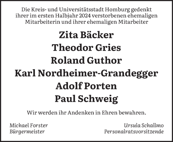 Todesanzeige von In Gedenken Stadt Homburg von saarbruecker_zeitung