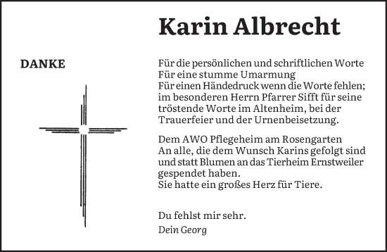 Todesanzeige von Karin Albrecht von saarbruecker_zeitung