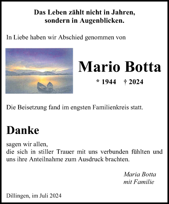 Todesanzeige von Mario Botta von saarbruecker_zeitung