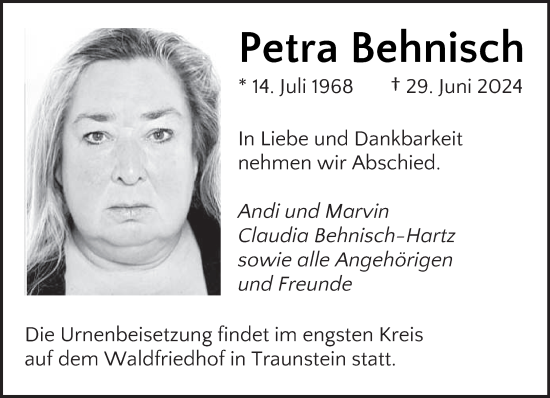 Todesanzeige von Petra Behnisch von saarbruecker_zeitung