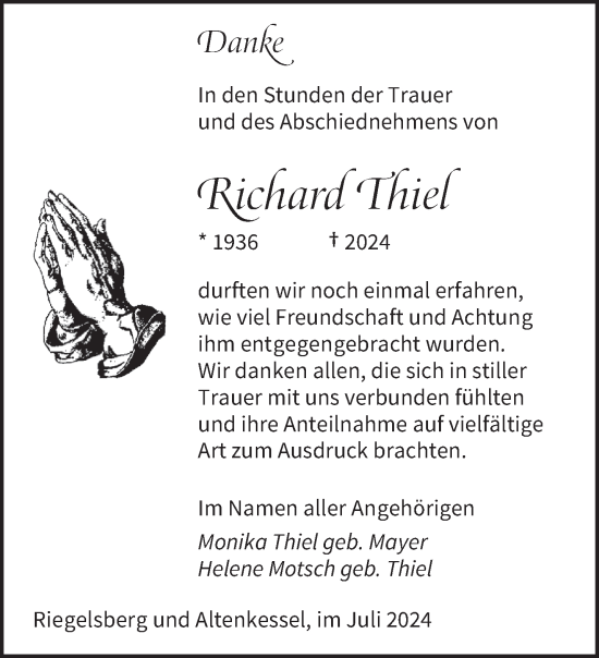 Todesanzeige von Richard Thiel von saarbruecker_zeitung