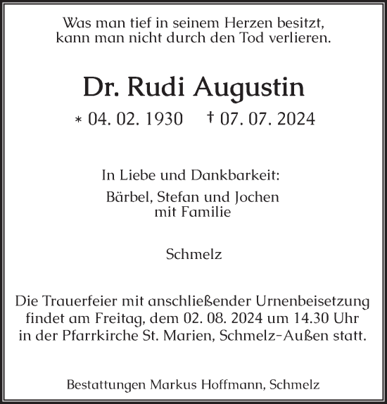 Todesanzeige von Rudi Augustin von saarbruecker_zeitung