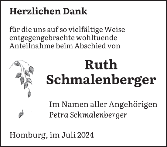 Todesanzeige von Ruth Schmalenberger von saarbruecker_zeitung