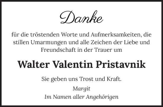 Todesanzeige von Walter Valentin Pristavnik von saarbruecker_zeitung