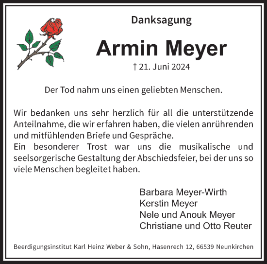 Todesanzeige von Armin Meyer von saarbruecker_zeitung