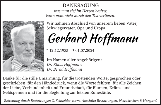Todesanzeige von Gerhard Hoffmann von saarbruecker_zeitung