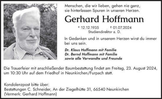 Todesanzeige von Gerhard Hoffmann von saarbruecker_zeitung