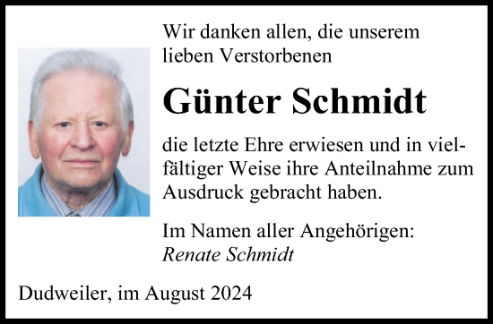 Todesanzeige von Günter Schmidt von saarbruecker_zeitung