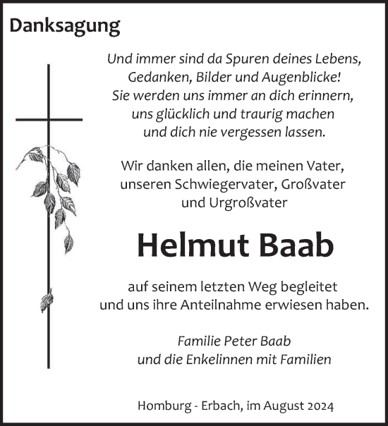 Todesanzeige von Helmut Baab von saarbruecker_zeitung