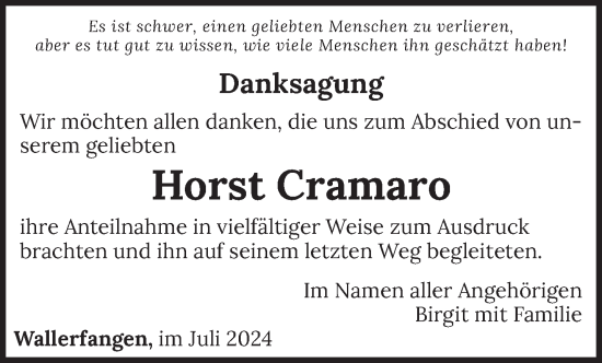 Todesanzeige von Horst Cramaro von saarbruecker_zeitung