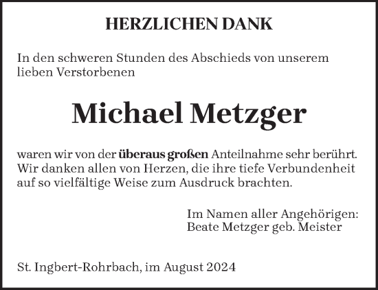 Todesanzeige von Michael Metzger von saarbruecker_zeitung