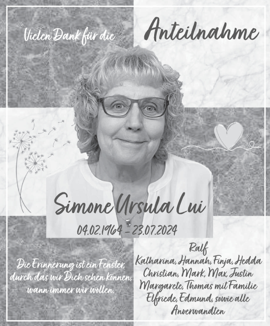 Todesanzeige von Simone Ursula Lui von saarbruecker_zeitung