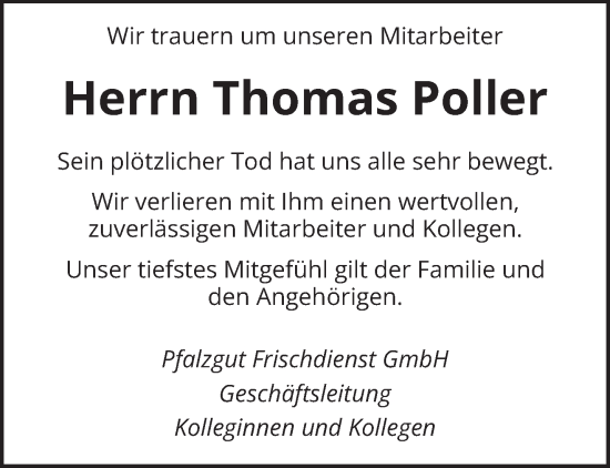 Todesanzeige von Thomas Poller von saarbruecker_zeitung
