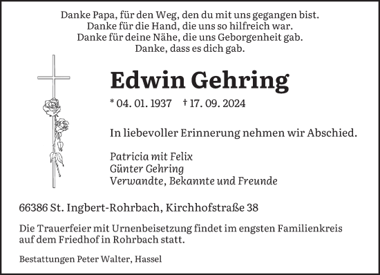 Todesanzeige von Edwin Gehring von saarbruecker_zeitung