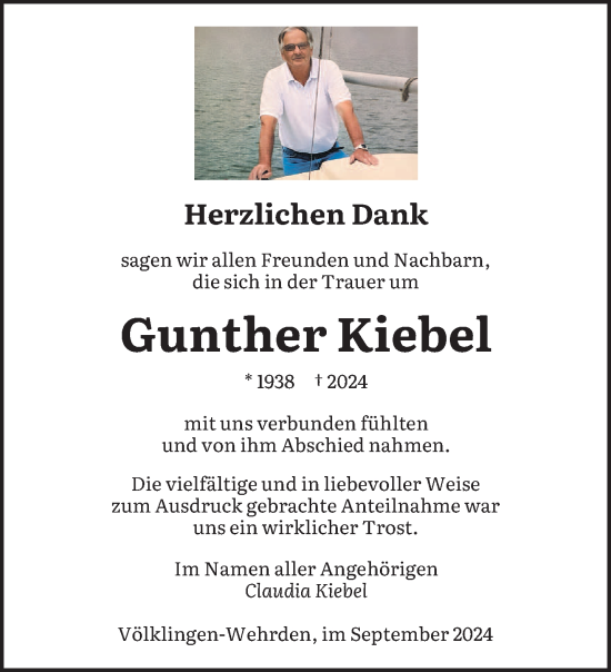 Todesanzeige von Gunther Kiebel von saarbruecker_zeitung