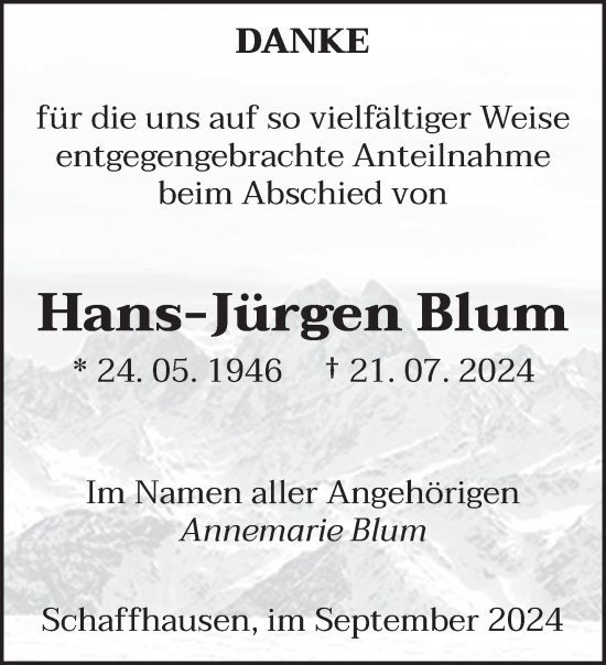 Todesanzeige von Hans-Jürgen Blum von saarbruecker_zeitung