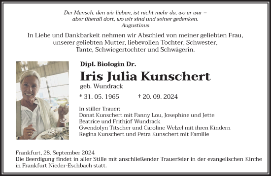 Todesanzeige von Iris Julia Kunschert von saarbruecker_zeitung