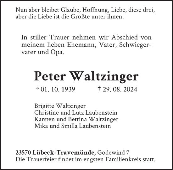 Todesanzeige von Peter Waltzinger von saarbruecker_zeitung