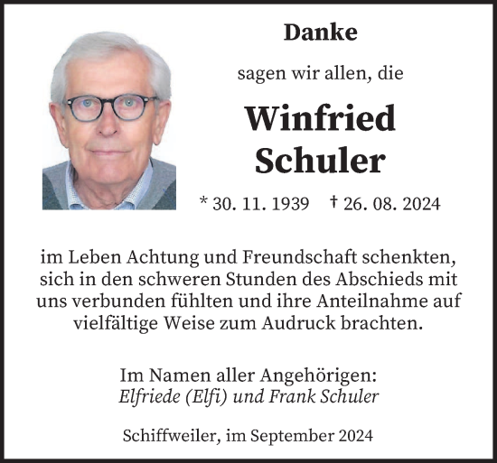 Todesanzeige von Winfried Schuler von saarbruecker_zeitung