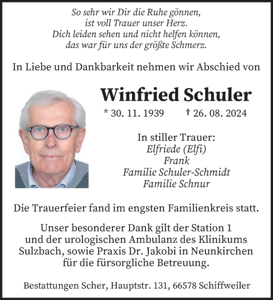 Todesanzeige von Winfried Schuler von saarbruecker_zeitung