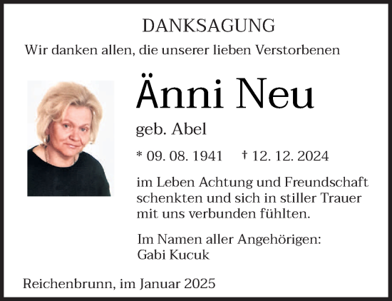 Todesanzeige von Änni Neu von saarbruecker_zeitung