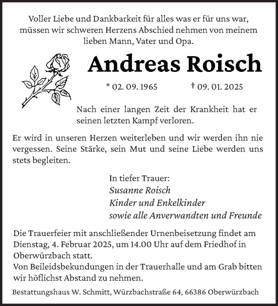 Todesanzeige von Andreas Roisch von saarbruecker_zeitung