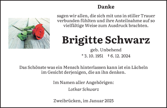 Todesanzeige von Brigitte Schwarz von saarbruecker_zeitung