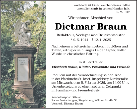 Todesanzeige von Dietmar Braun von saarbruecker_zeitung