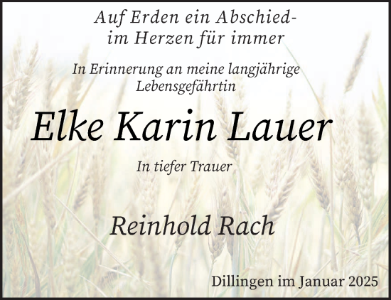 Todesanzeige von Elke Karin Lauer von saarbruecker_zeitung