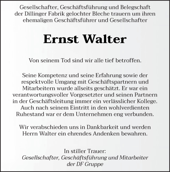 Todesanzeige von Ernst Walter von saarbruecker_zeitung