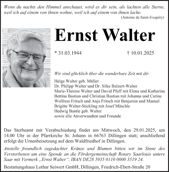 Todesanzeige von Ernst Walter von saarbruecker_zeitung