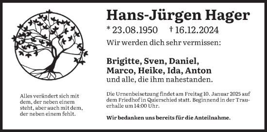 Todesanzeige von Hans-Jürgen Hager von saarbruecker_zeitung