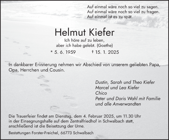 Todesanzeige von Helmut Kiefer von saarbruecker_zeitung