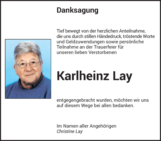 Todesanzeige von Karlheinz Lay von saarbruecker_zeitung