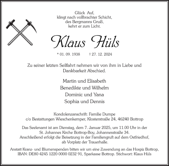 Todesanzeige von Klaus Hüls von saarbruecker_zeitung