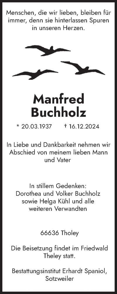 Todesanzeige von Manfred Buchholz von saarbruecker_zeitung