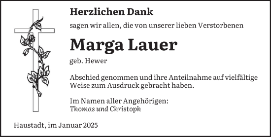Todesanzeige von Marga Lauer von saarbruecker_zeitung