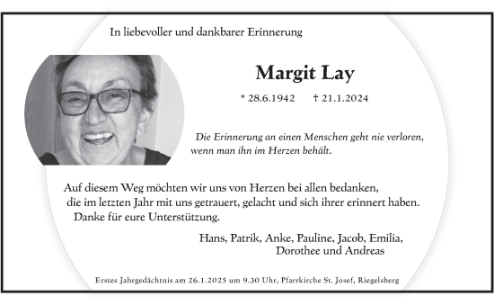 Todesanzeige von Margit Lay von saarbruecker_zeitung