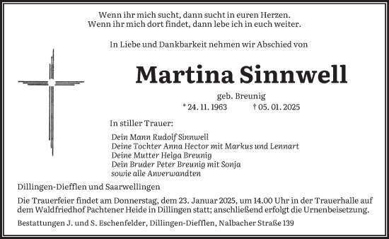Todesanzeige von Martina Sinnwell von saarbruecker_zeitung
