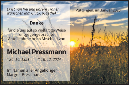 Todesanzeige von Michael Pressmann von saarbruecker_zeitung
