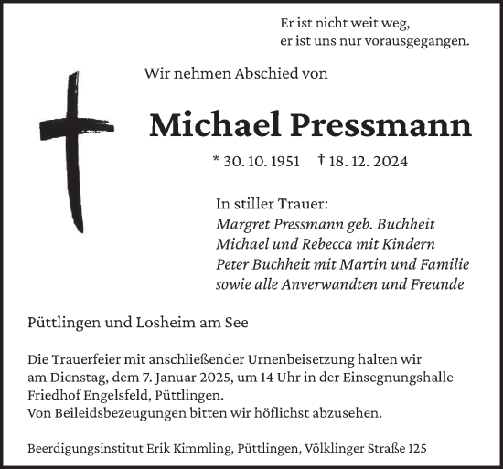 Todesanzeige von Michael Pressmann von saarbruecker_zeitung