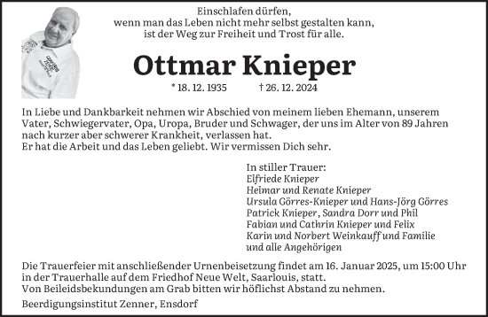 Todesanzeige von Ottmar Knieper von saarbruecker_zeitung