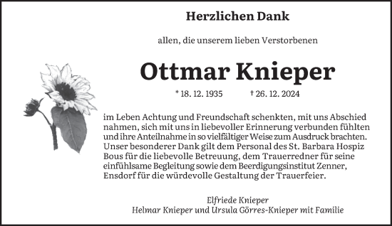 Todesanzeige von Ottmar Knieper von saarbruecker_zeitung